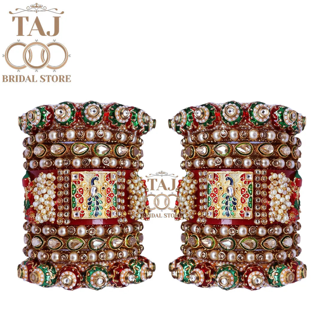 Royal Rajasthani Traditional Choora Set With Beautiful Peacock Design Kada