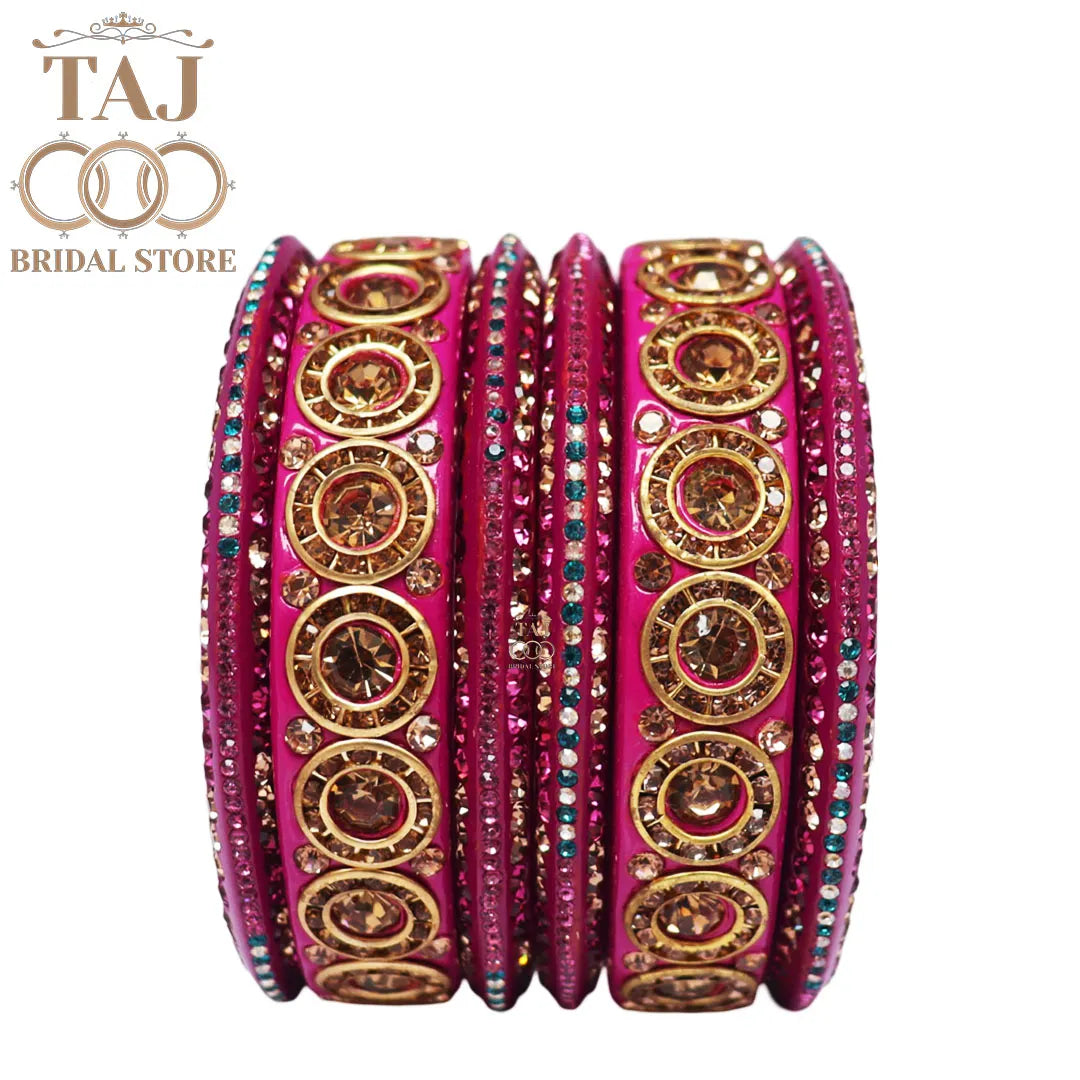 Designer Lac Bangle Set with Round Stones Design