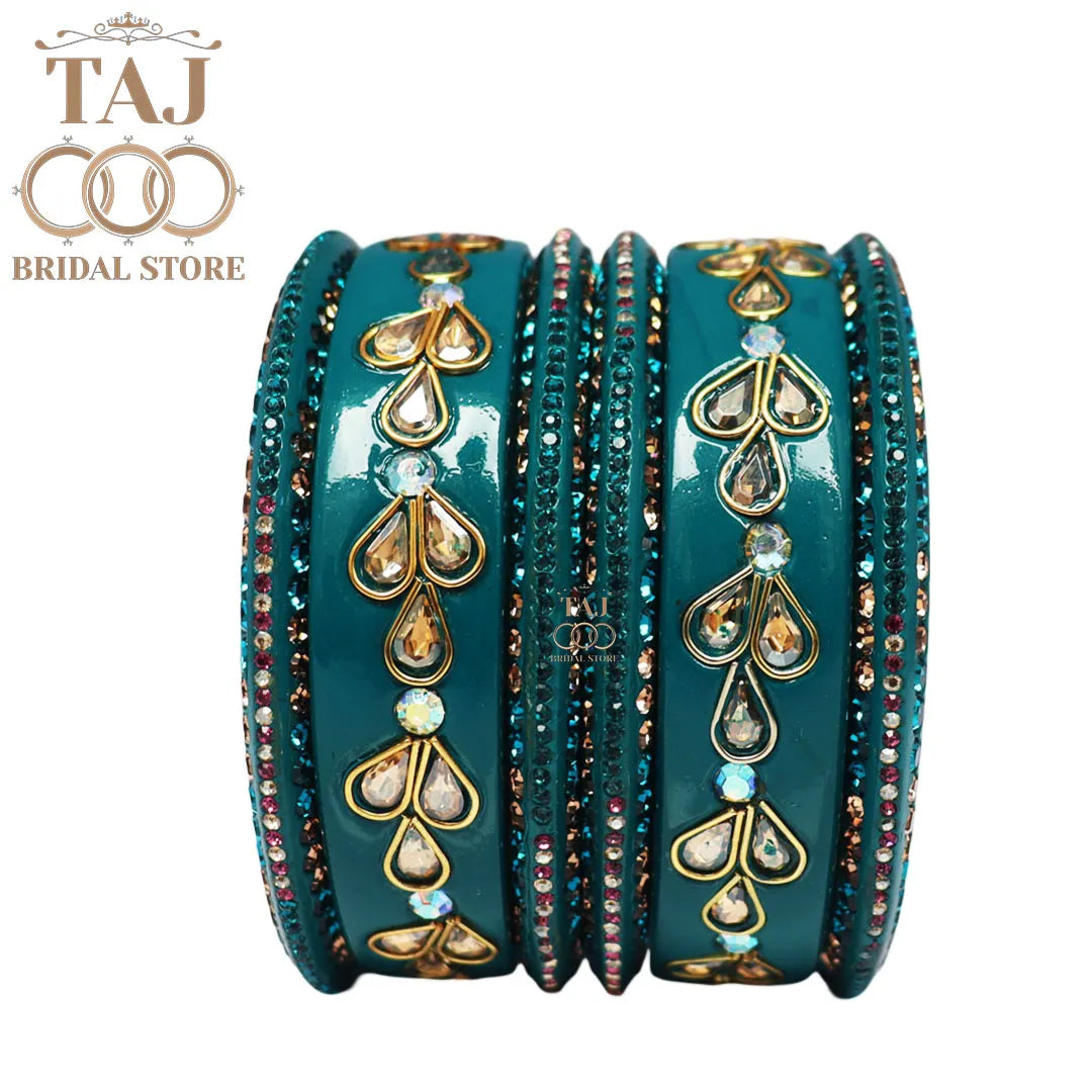 Karwa Chauth Special Lac Bangles Set With Kundan Design (Set of 6)