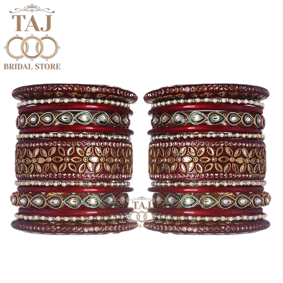 Lac Wedding Bangle Set with Beautiful Kundan Work Taj Bridal Store