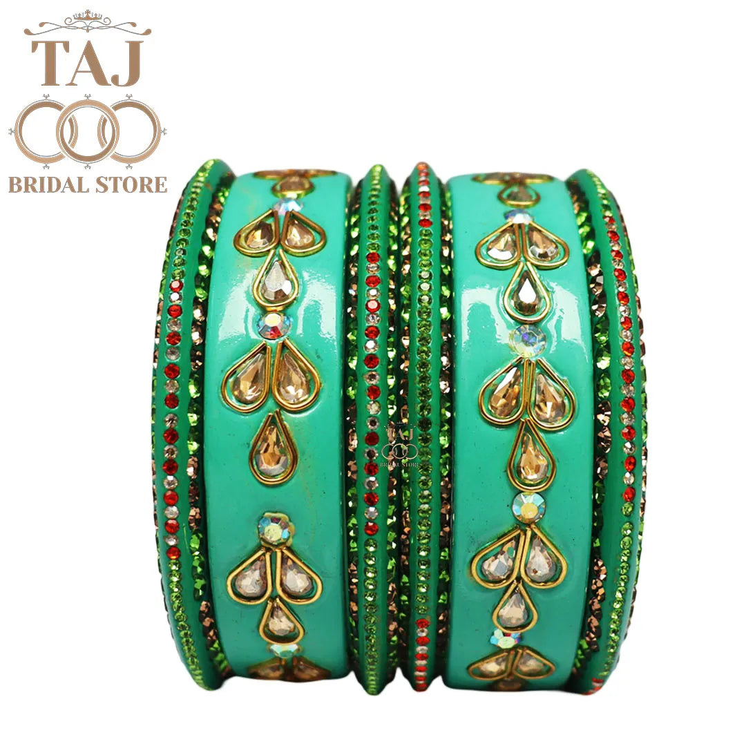 Karwa Chauth Special Lac Bangles Set With Kundan Design (Set of 6)