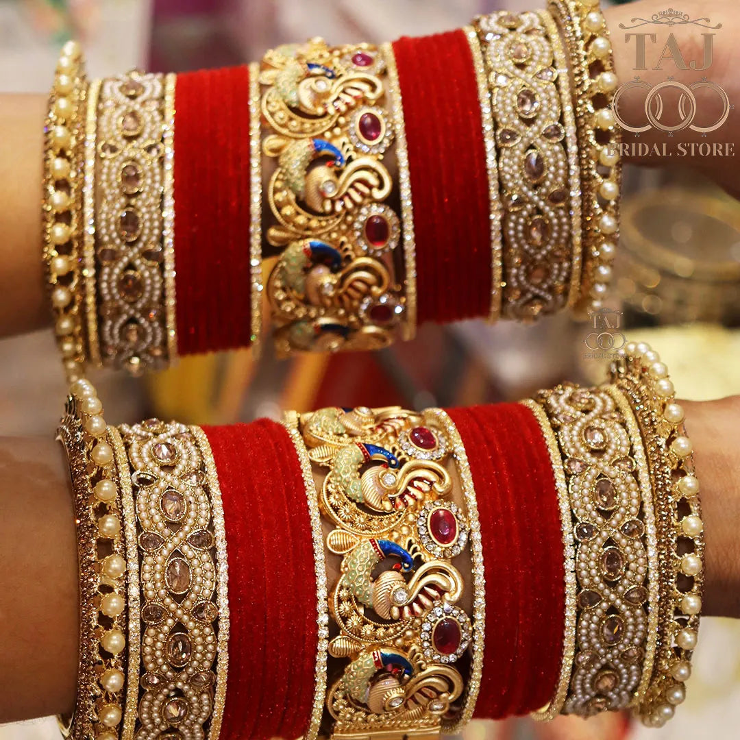 Premium Rajwadi Dulhan Bangle Set with Beautiful Peacock Motifs