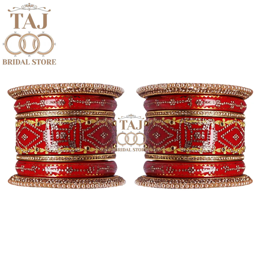 Handmade Lac Bridal Bangles in Traditional Rhinestones Unique Design