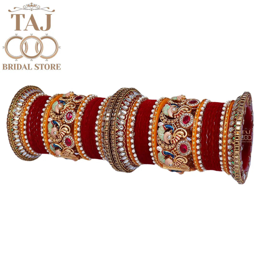 Rajwadi Bridal Bangle Set with Beautiful Latest Peacock Design Kada