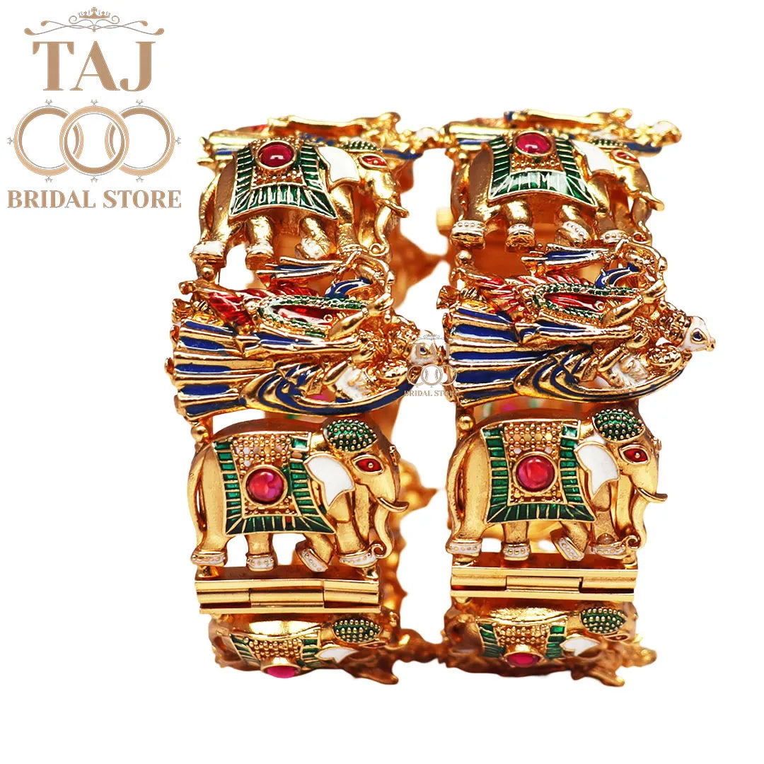 Divine Radha Krishna and Elephant Motif Bangles (Set of 2)