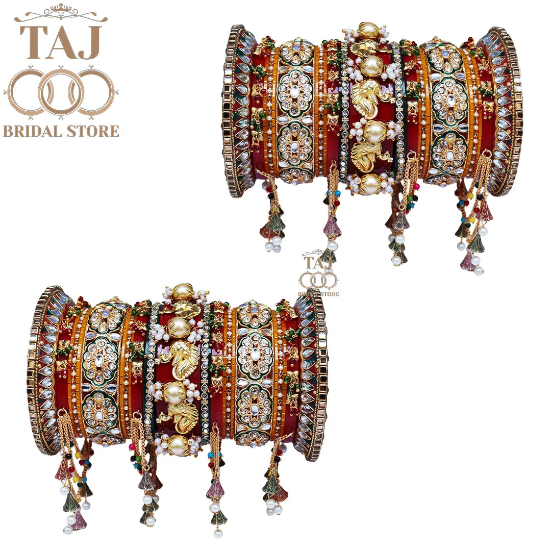 Bridal Bangle Set with New Golden Peacock & Latkan Design