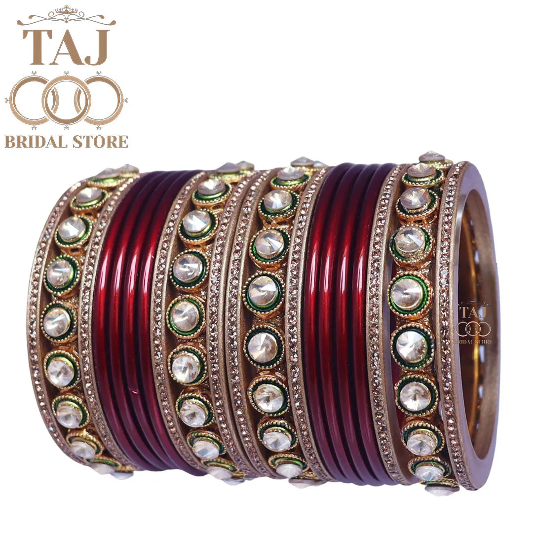 Rajasthani Lac Chura With Beautiful White Stone Work Metal Kada