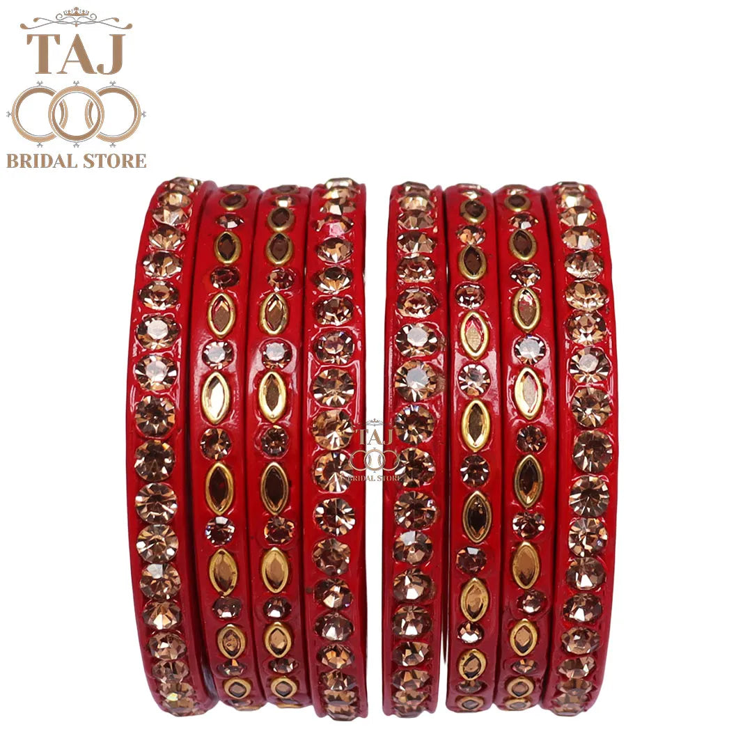 Marwadi Short Lac Chura With Beautiful White Stone And Kundan Design (Set of 8)