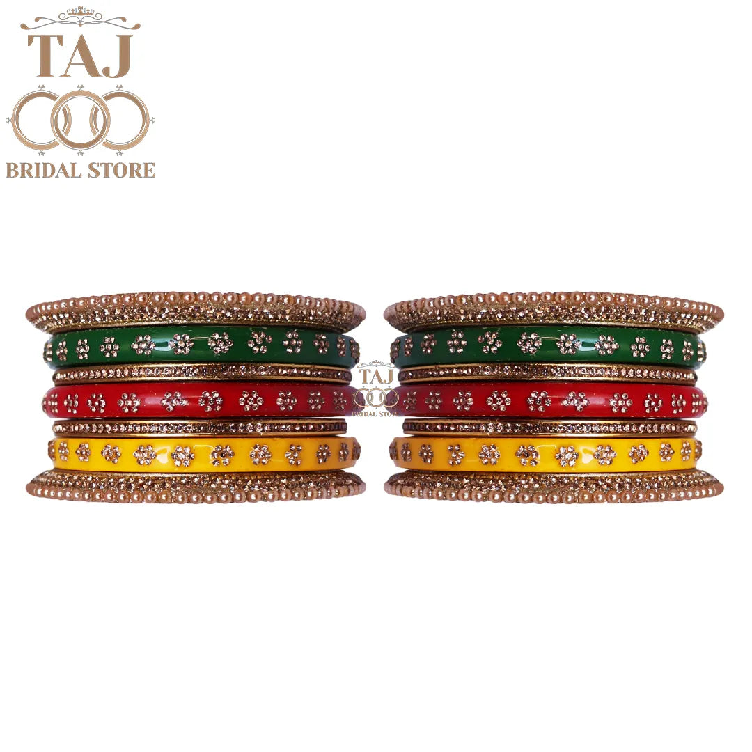 Handmade Rajasthani Lac Bangles Set in Latest Rhinestones Design