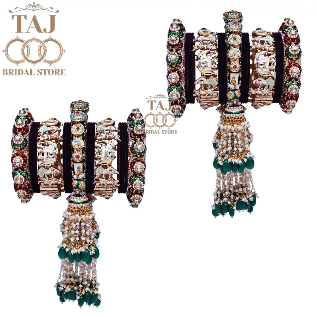 Luxurious Rajasthani Bridal Bangles Set with Dulha-Dulhan Motifs