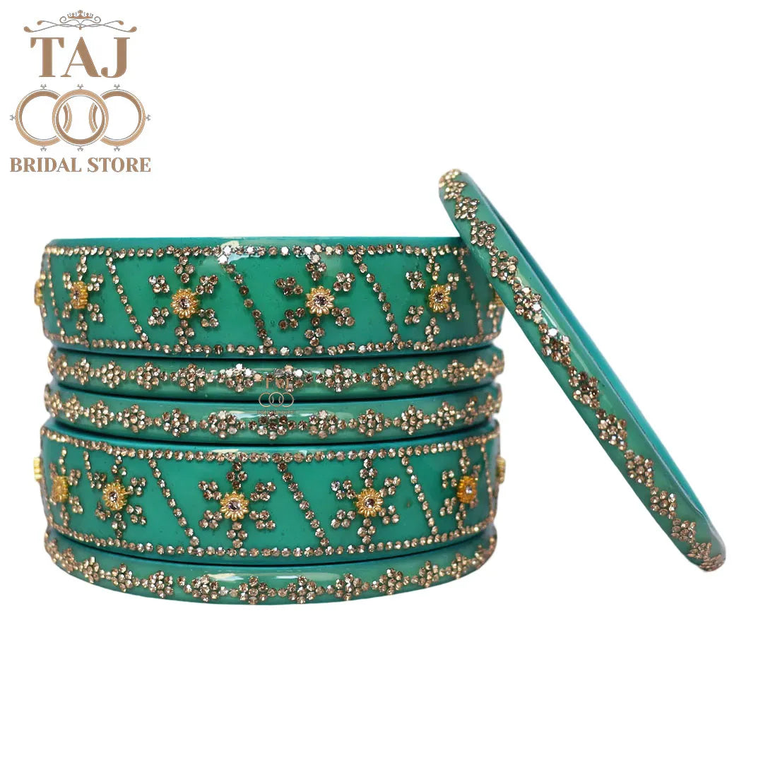 Premium Designer Short Lac Bangles Set with Latest Rhinestones Design