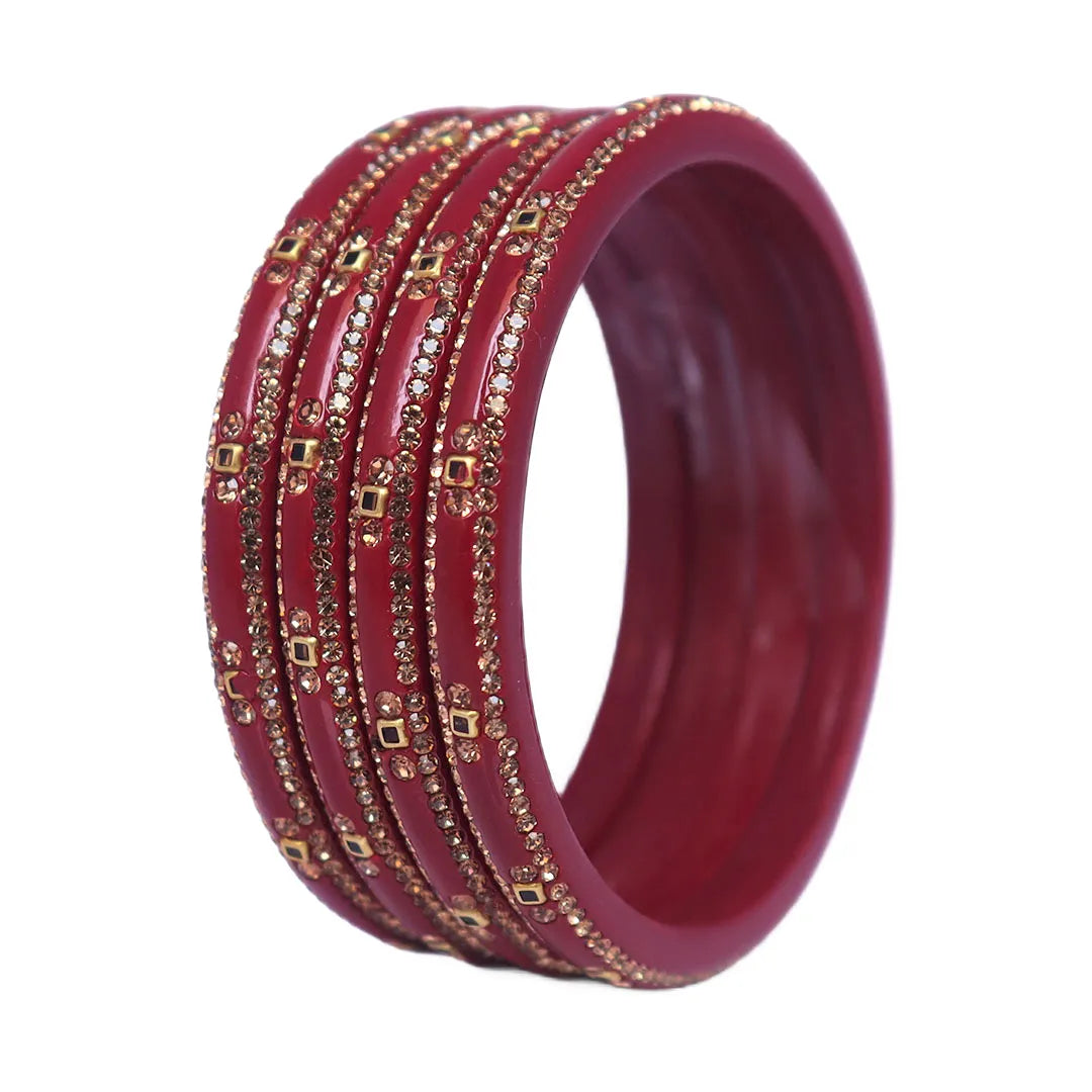Lac Bangles with Beautiful Rhinestones Design (Pack of 4) Taj Bridal Store