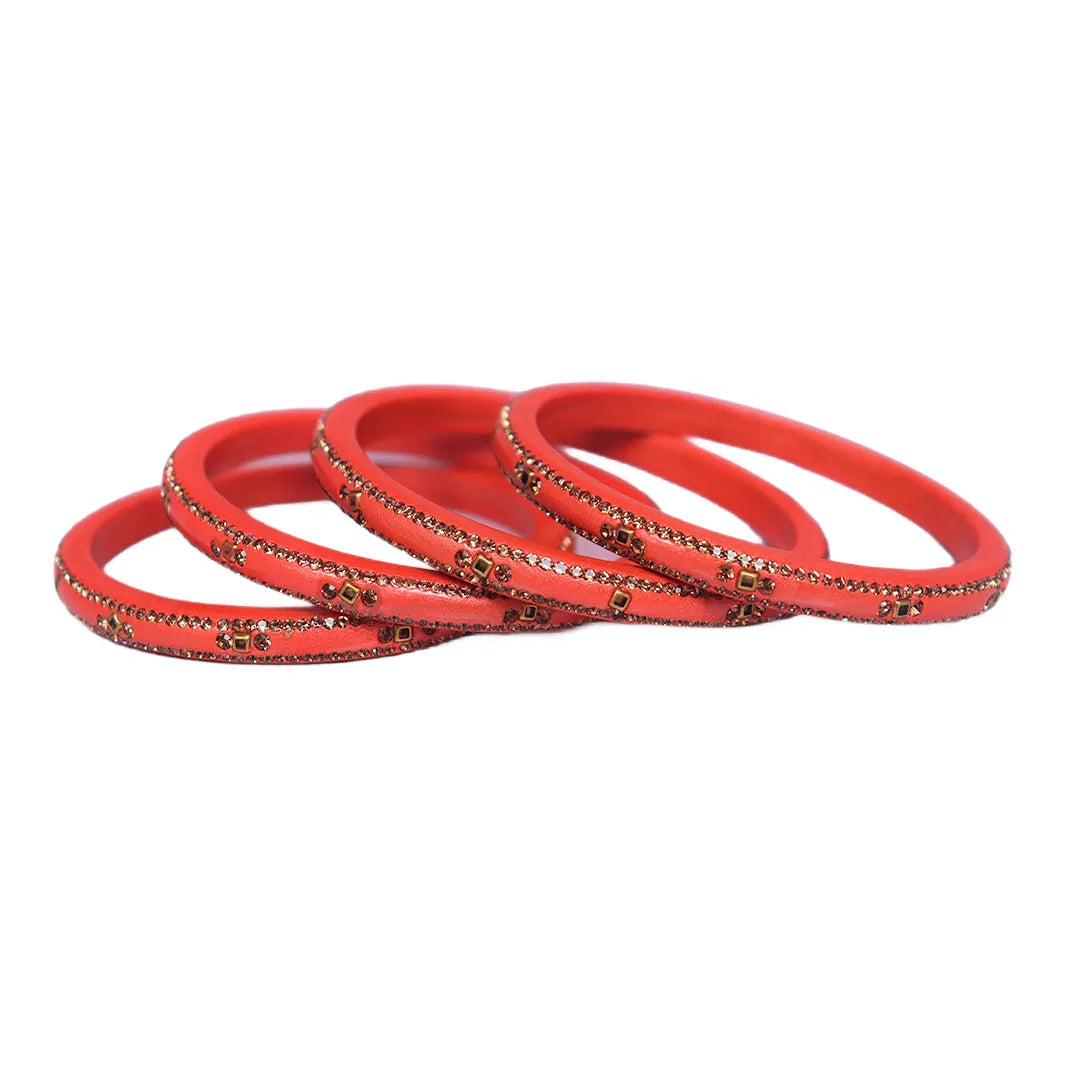 Lac Bangles with Beautiful Rhinestones Design (Pack of 4) Taj Bridal Store