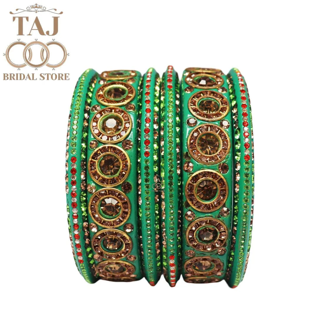 Designer Lac Bangle Set with Round Stones Design
