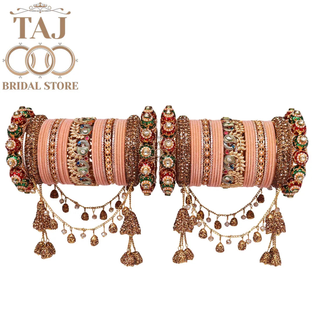 Peacock Design Rajwadi Wedding Bangles Set With Beautiful Jhula Latkan