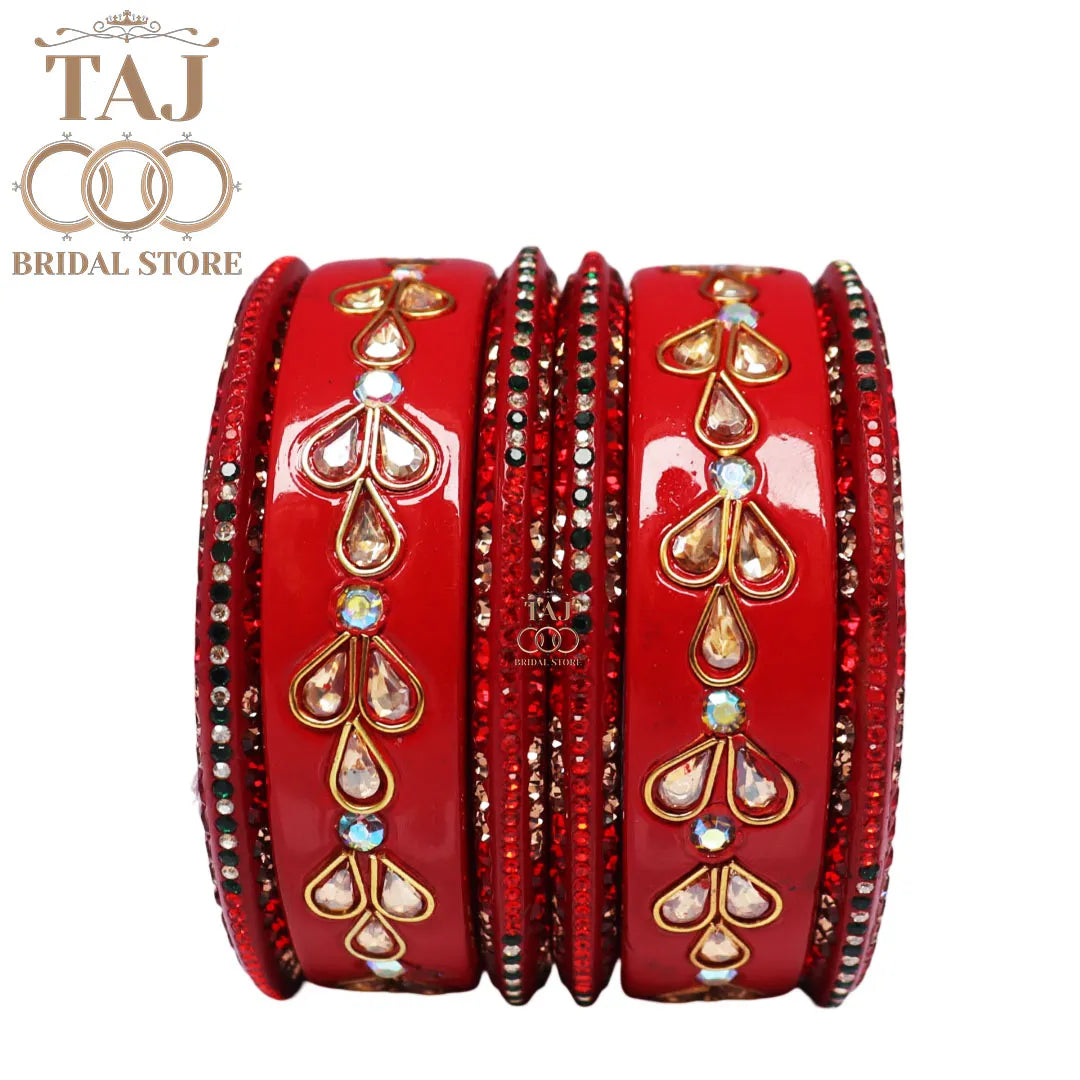 Karwa Chauth Special Lac Bangles Set With Kundan Design (Set of 6)