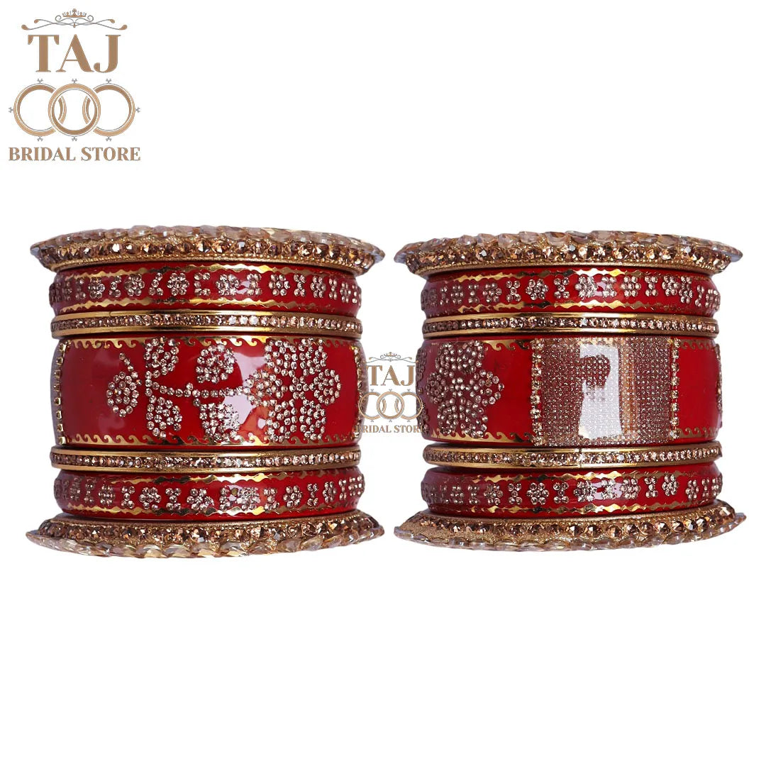 Traditional Lac Bangles Set with Latest Rhinestones Flower Design