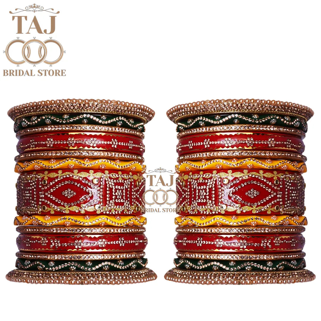 Lac Bangles Set with Beautiful Zig-Zag and Rhinestones Design