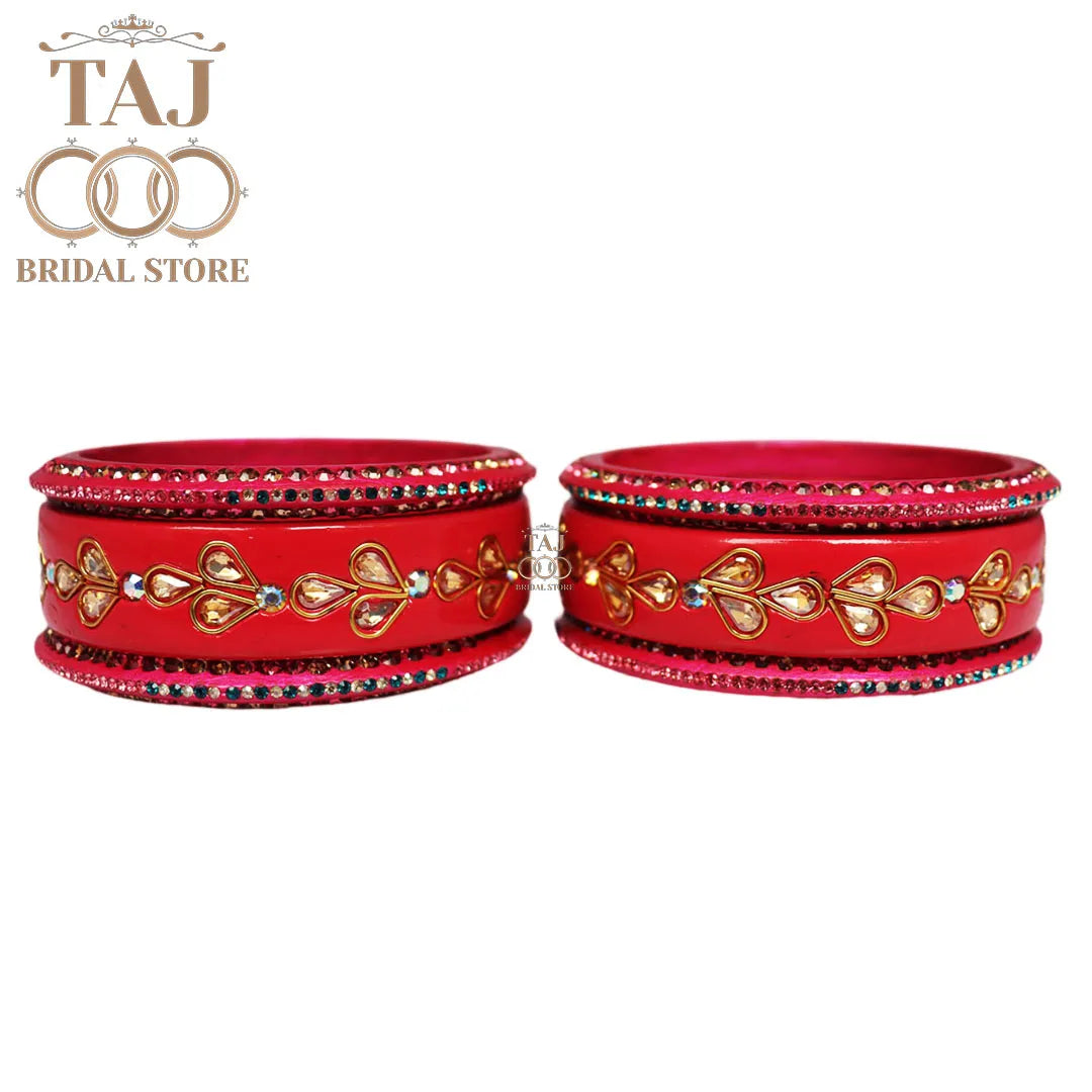 Karwa Chauth Special Lac Bangles Set With Kundan Design (Set of 6)