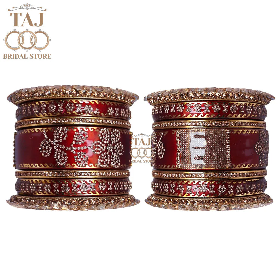 Traditional Lac Bangles Set with Latest Rhinestones Flower Design