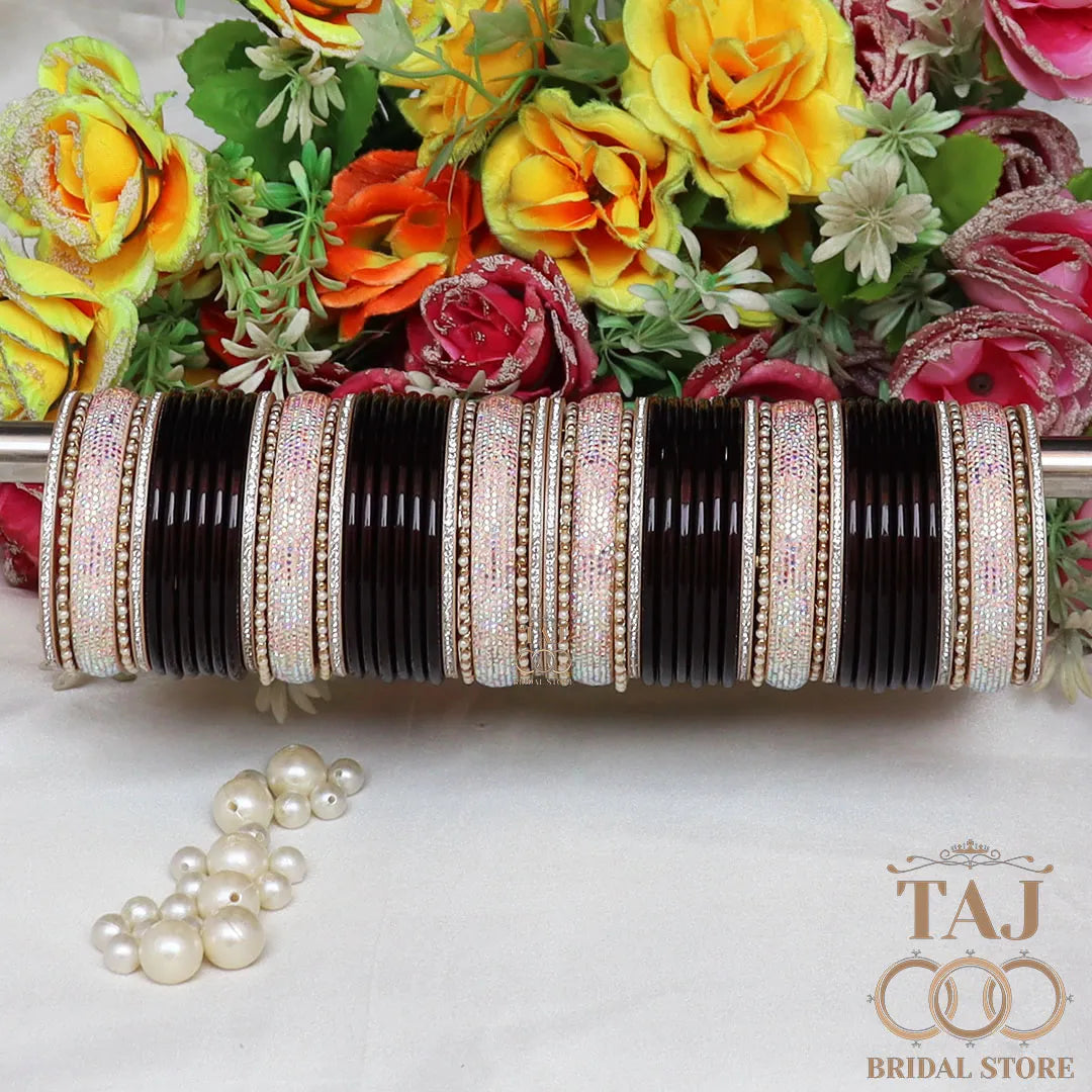Punjabi Bridal Bangle Set with Beautiful White Stone Kada Taj Bridal Store