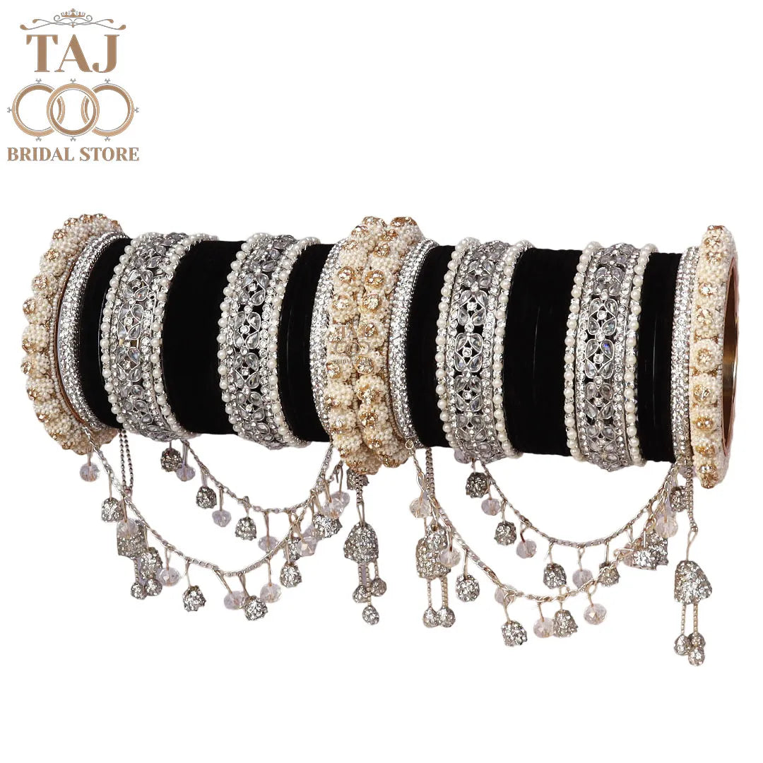 Designer Black-Silver Wedding Bangles Set with New Jhula Latkan Design