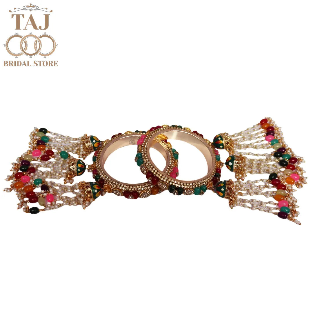 Rajwadi Style Gold Plated Bangles With Traditional Multicolor Hangings