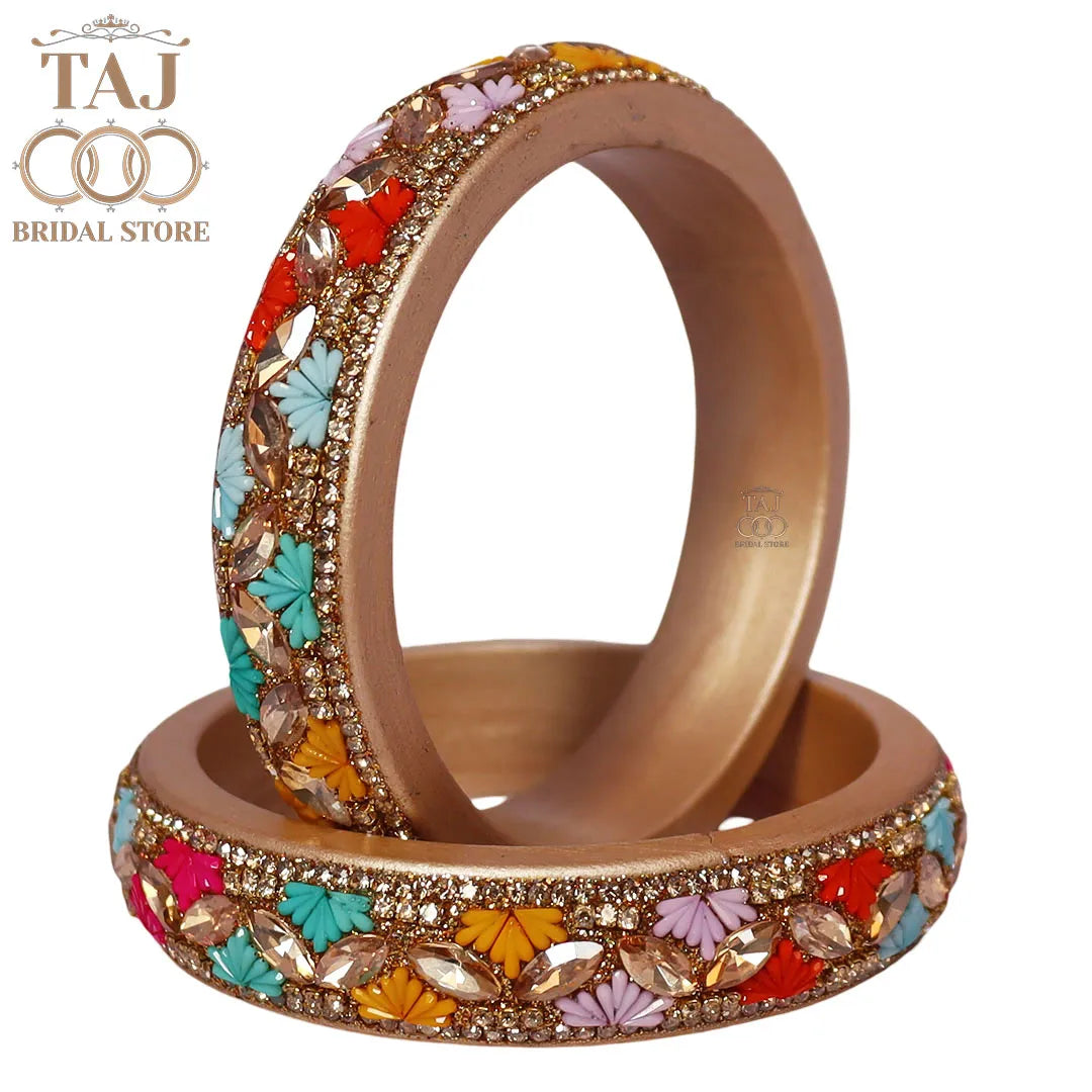 Jaipuri Stylish Lac Kada Bangles in Latest Kundan Rhinestones Design