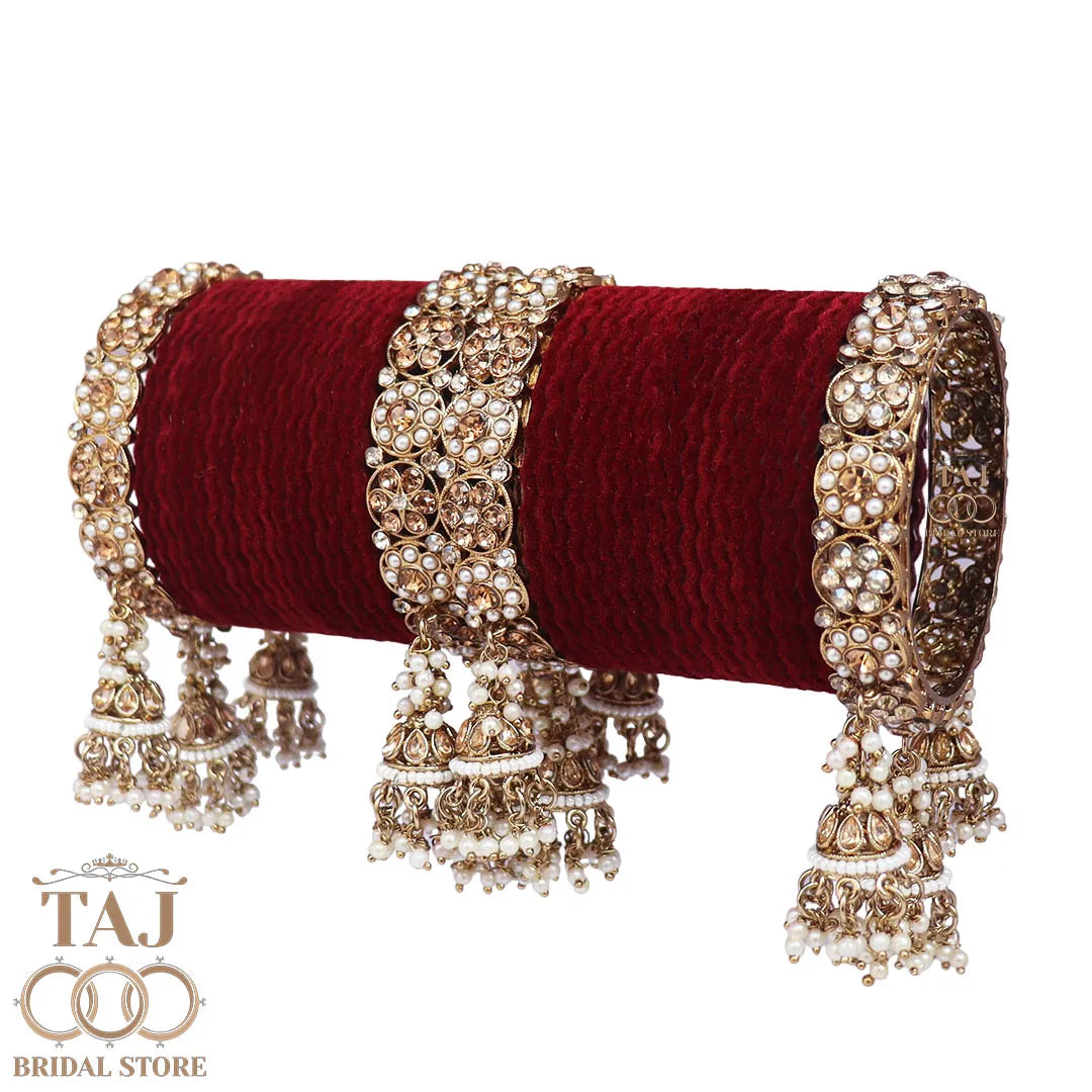 Rajwadi Semi Bridal Bangles Set With Beautiful Jhoomer Design Kada Taj Bridal Store