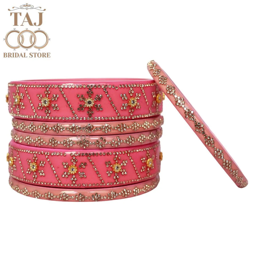 Premium Designer Short Lac Bangles Set with Latest Rhinestones Design