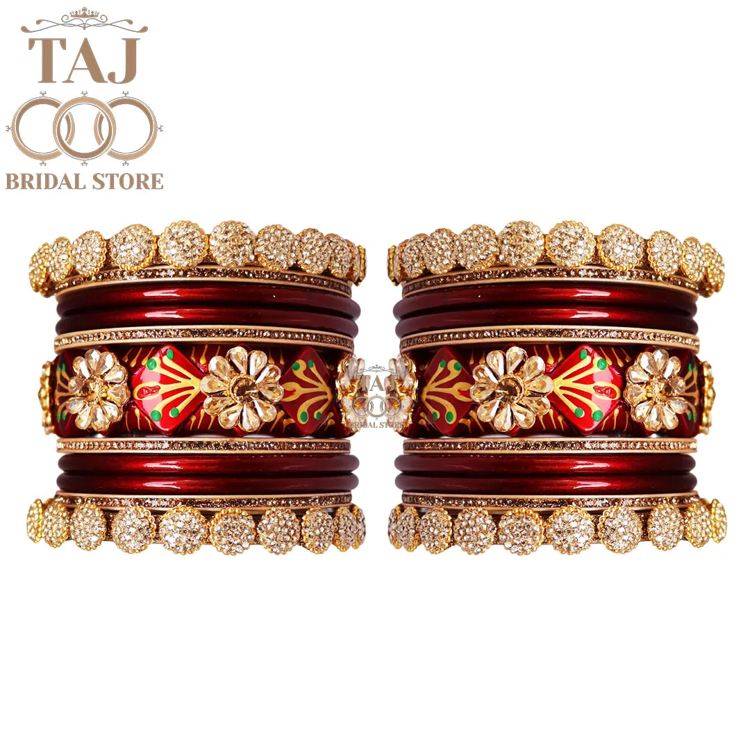 Luxury Lac Bridal Bangle Set with Kundan and Handpaint Design