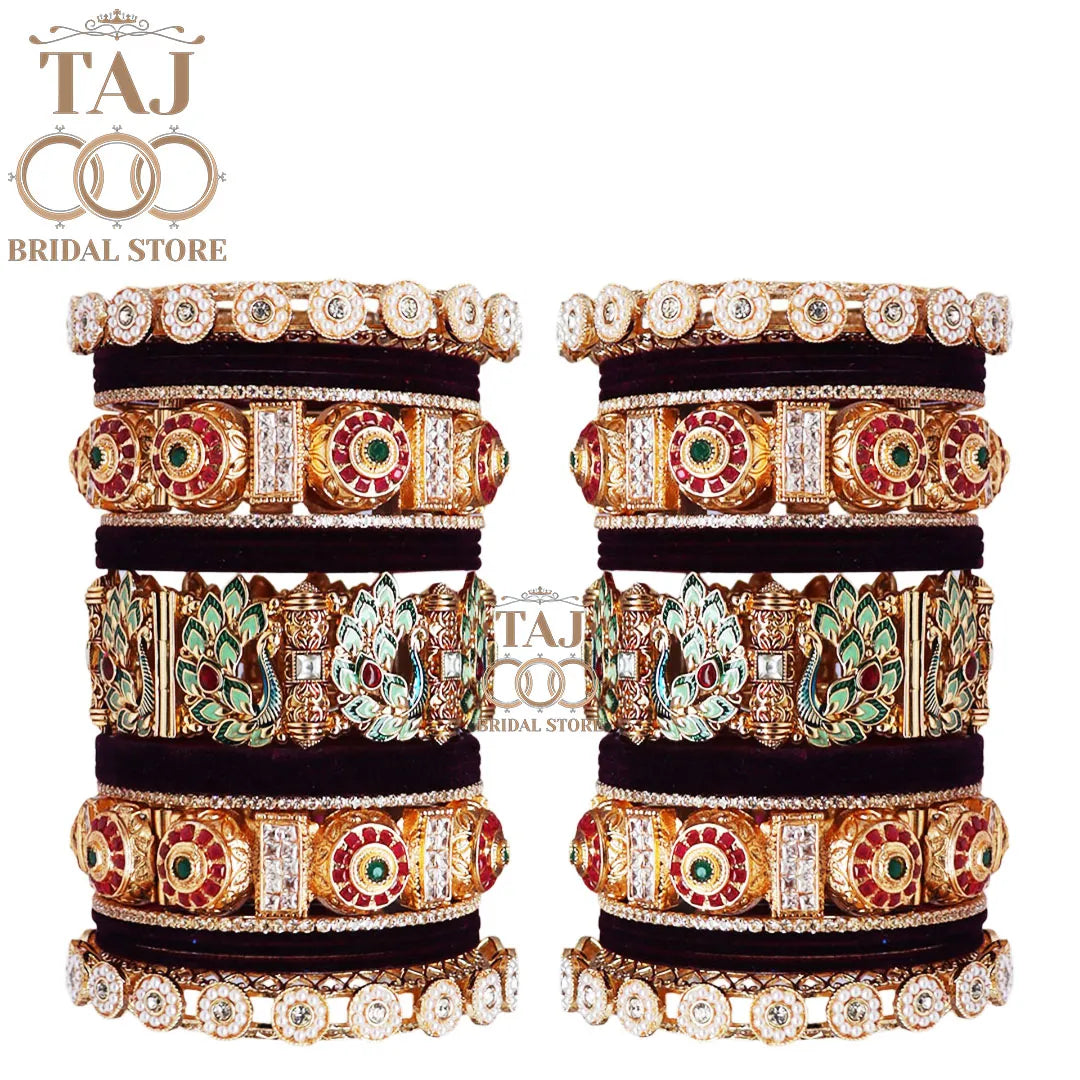 Traditional Bridal Bangle Set with Peacock Motifs