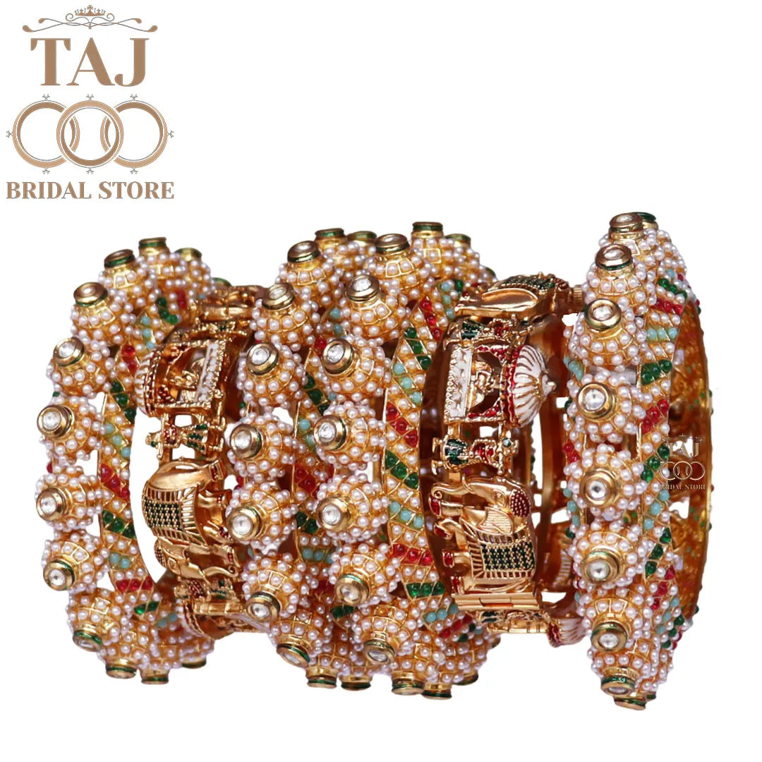 Rajwadi Bridal Bangles Set With Beautiful Doli and Elephant Design Metal Kada