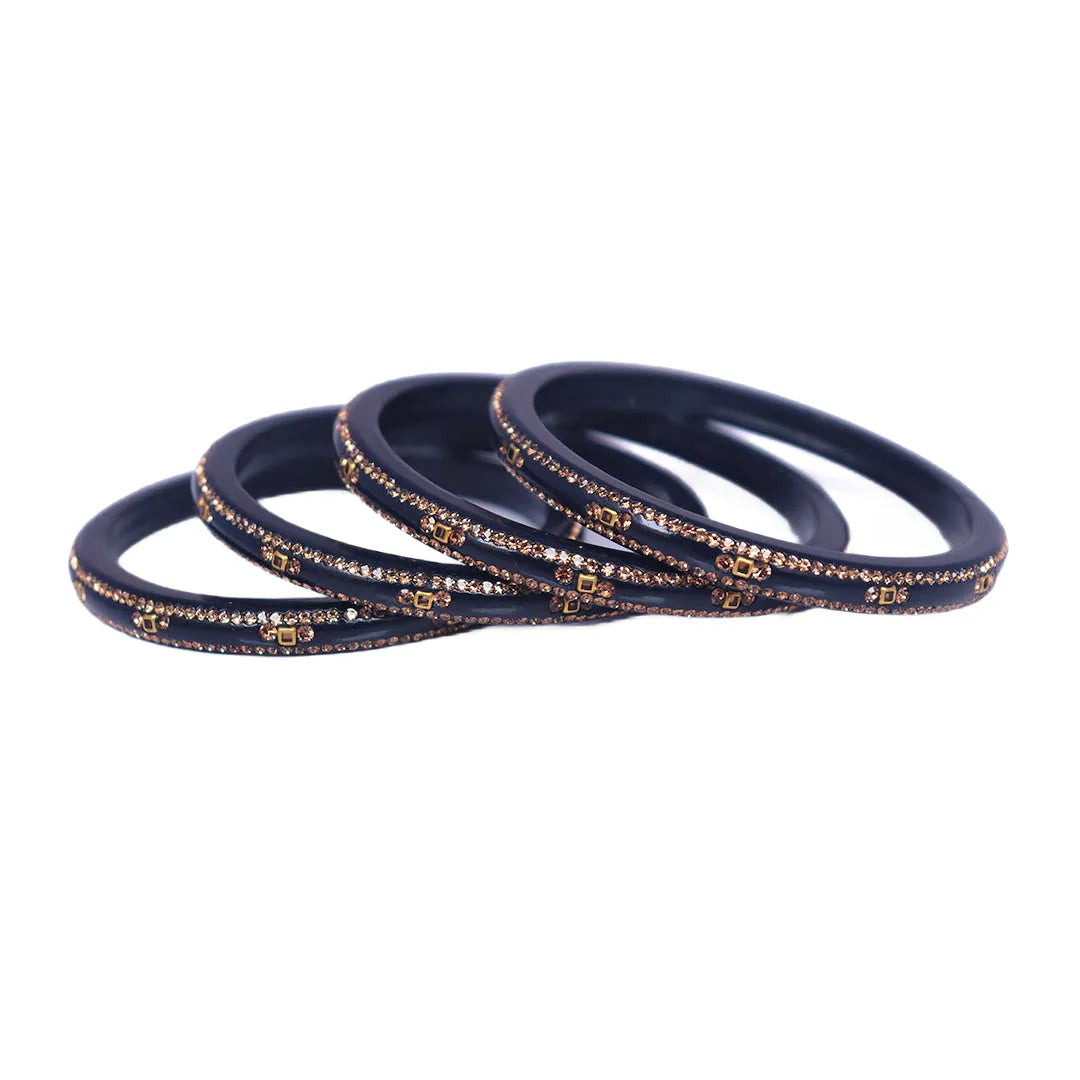 Lac Bangles with Beautiful Rhinestones Design (Pack of 4) Taj Bridal Store