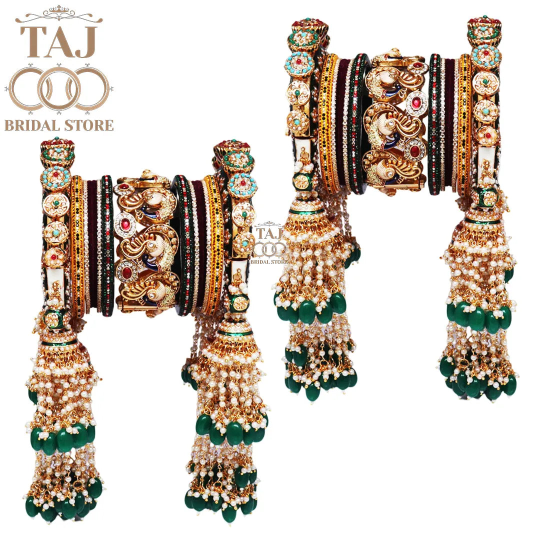 Royal Rajwadi Bridal Chooda Set with Peacock Motifs and Jhoomers