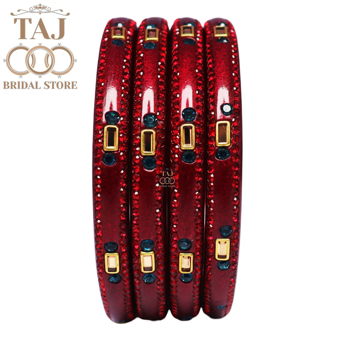 Fancy Lac Kada Bangles with Kundan and Rhinestones (Set of 4)