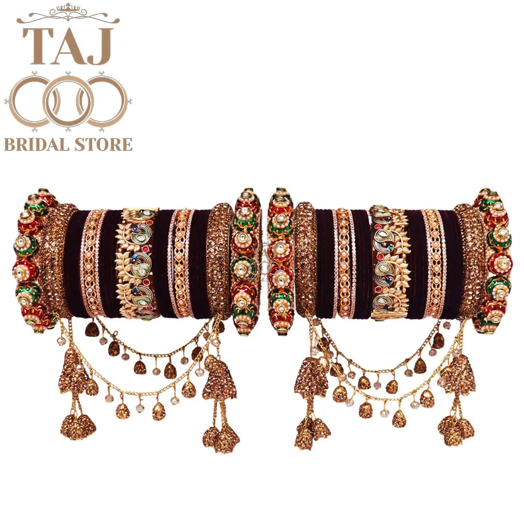 Peacock Design Rajwadi Wedding Bangles Set With Beautiful Jhula Latkan