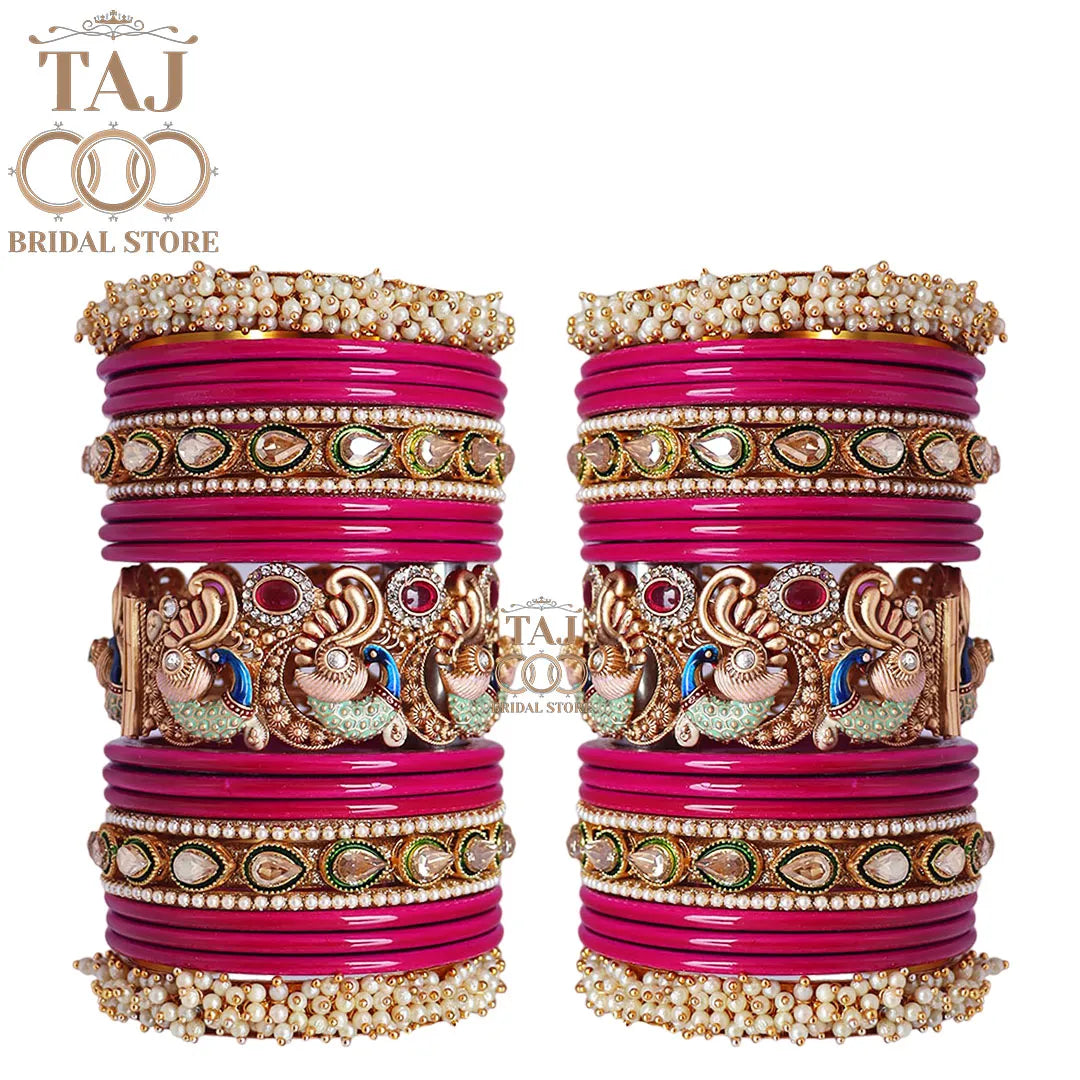 Rajasthani Traditional Bridal Chuda Set With Beautiful Peacock Design Brass Kada