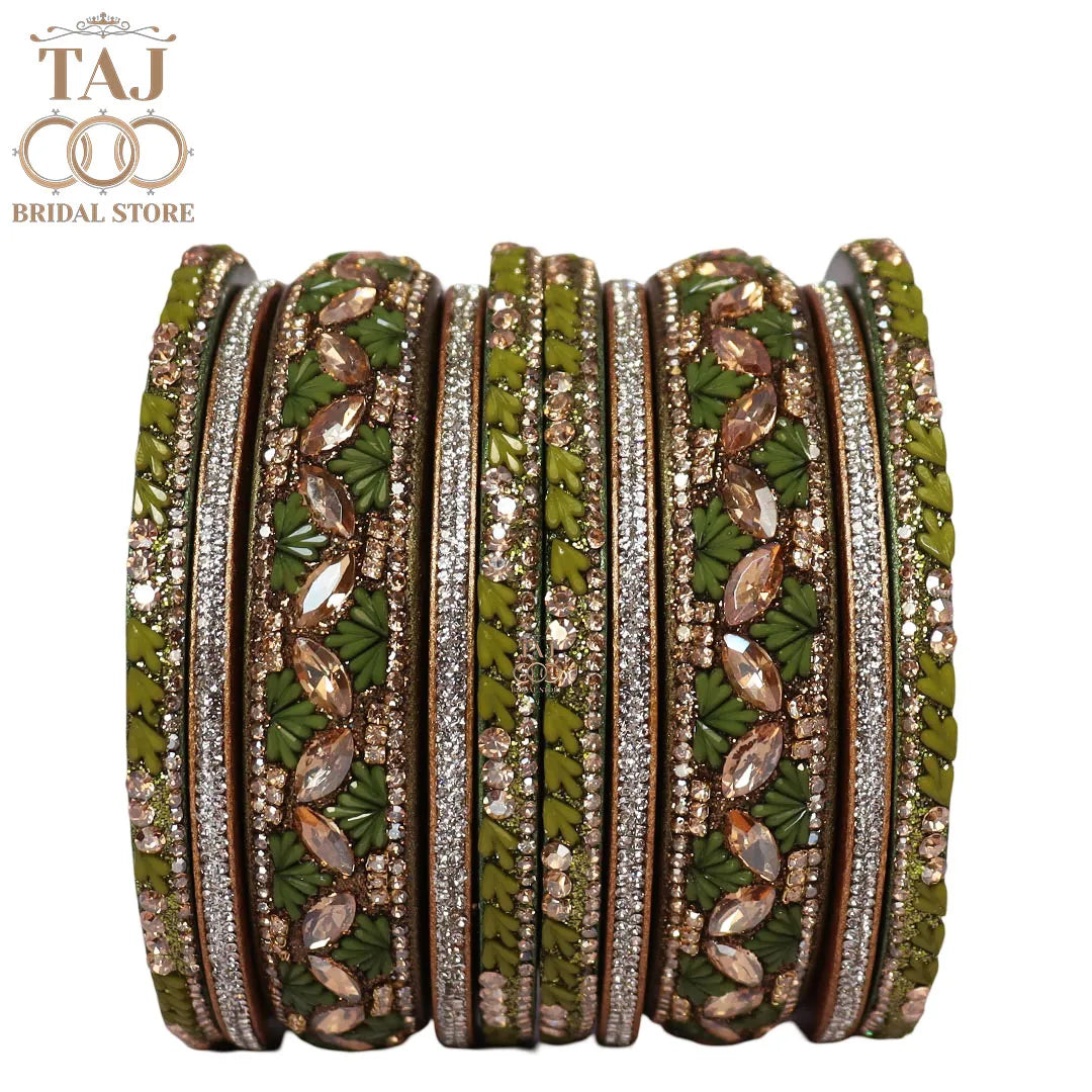 Women's Rajasthani Short Lac Bangles Set With Latest Kundan Design