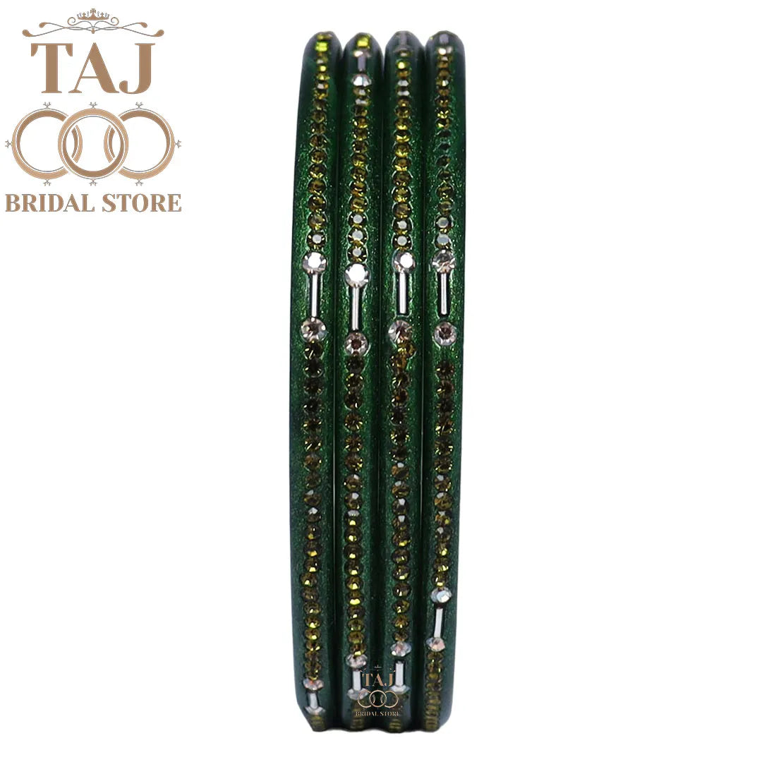 Rajasthani Lac Chudi With Beautiful Rhinestone Design (Pack of 4) Taj Bridal Store