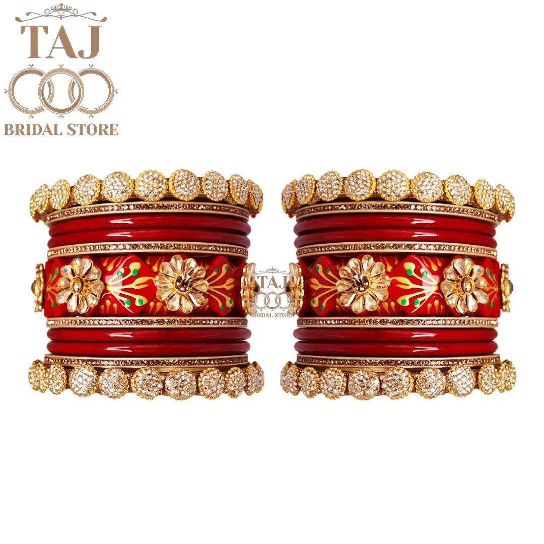 Luxury Lac Bridal Bangle Set with Kundan and Handpaint Design
