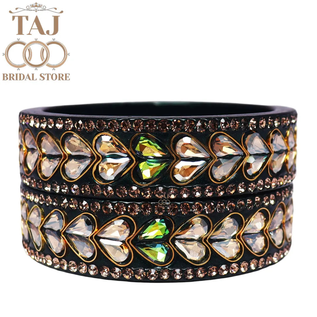 Lac Kada Bangles With Exquisite Heart-Shaped Kundan
