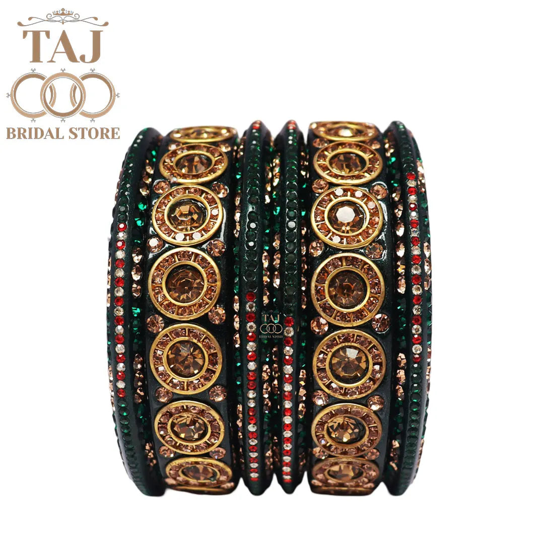 Designer Lac Bangle Set with Round Stones Design