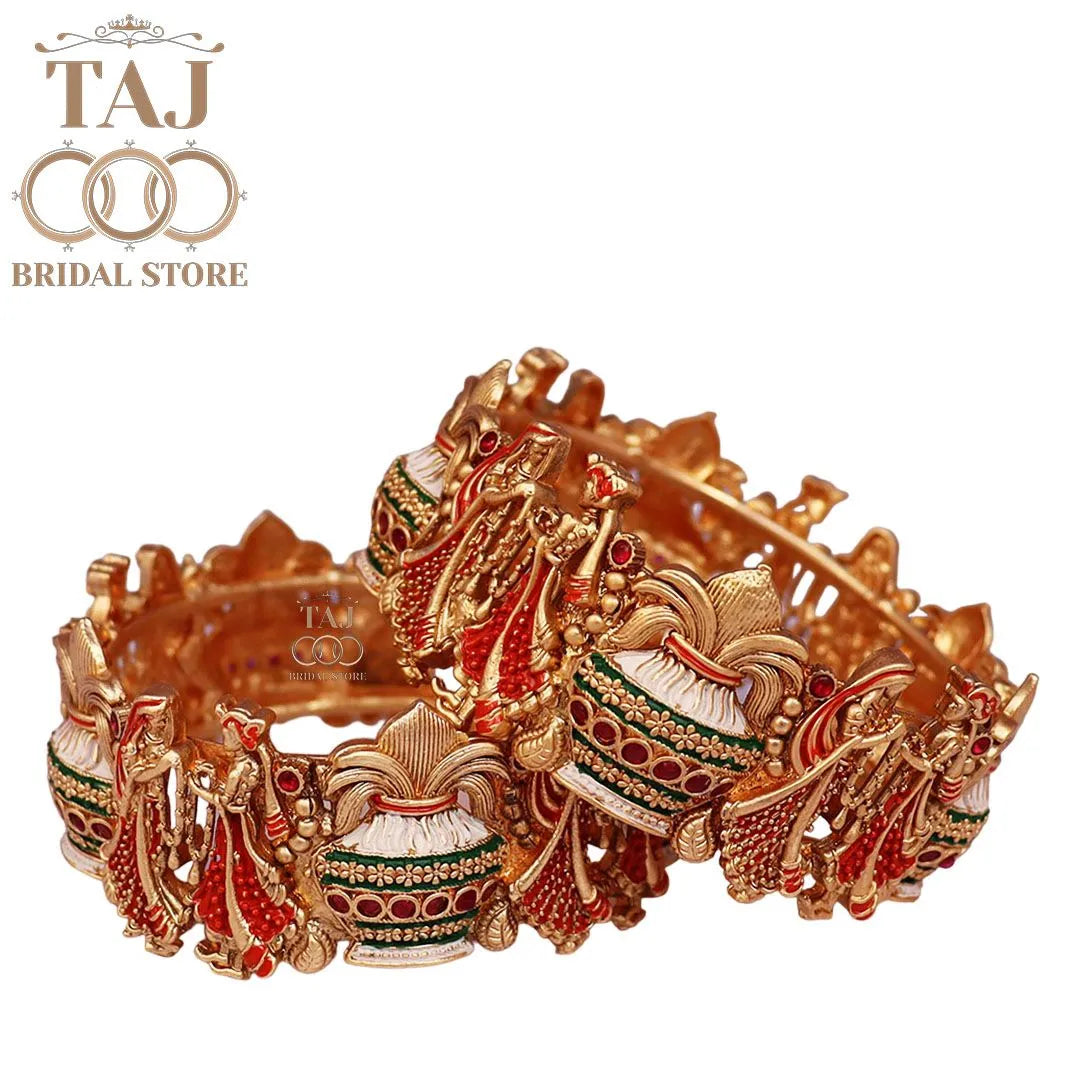 Rajwadi Metal Kada With Beautiful New Dulha Dulhan Design (Pack of 2)