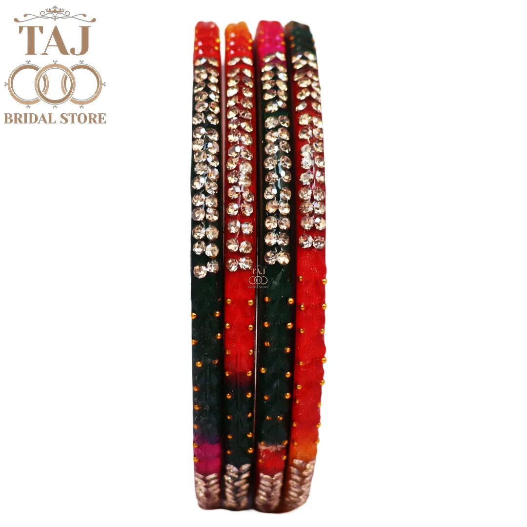Rajasthani Lac Bangles With Beautiful Traditional Rhinestons Design