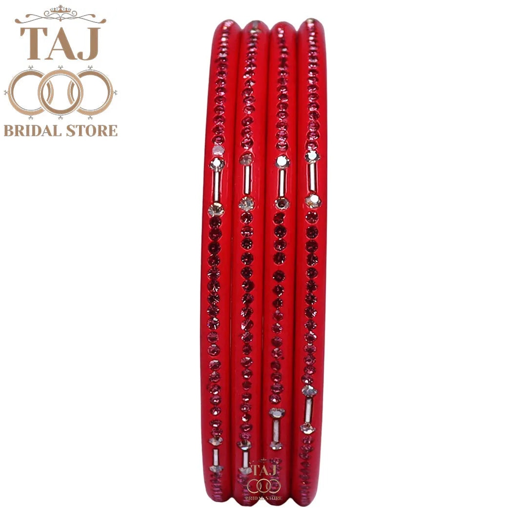 Rajasthani Lac Chudi With Beautiful Rhinestone Design (Pack of 4) Taj Bridal Store
