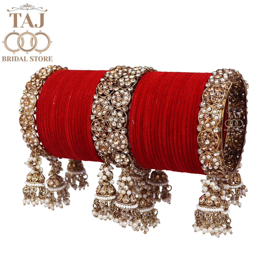 Rajwadi Semi Bridal Bangles Set With Beautiful Jhoomer Design Kada Taj Bridal Store