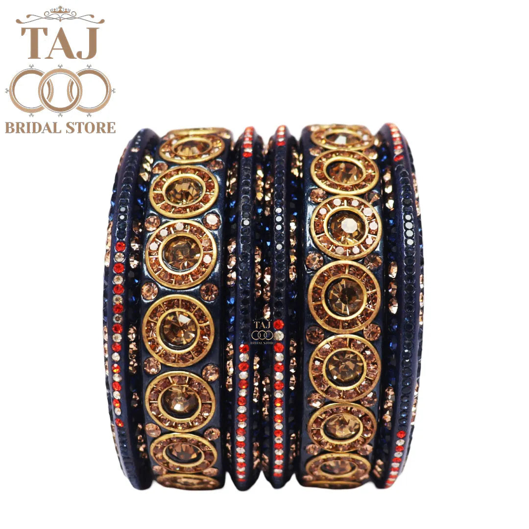 Designer Lac Bangle Set with Round Stones Design