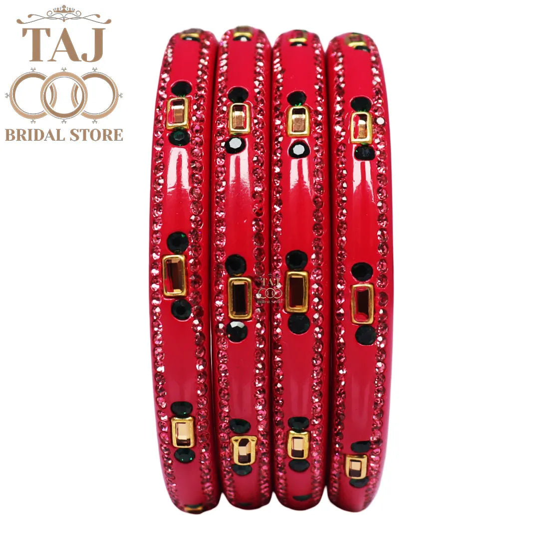 Fancy Lac Kada Bangles with Kundan and Rhinestones (Set of 4)