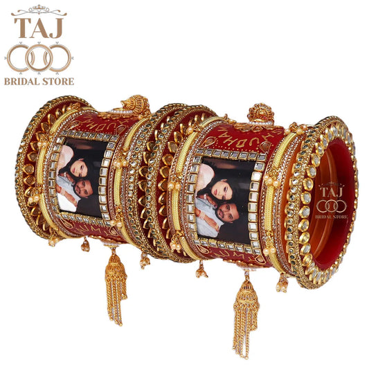 Rajwadi Couple Name And Photo Bangles Set With Beautiful Jhoomer Design